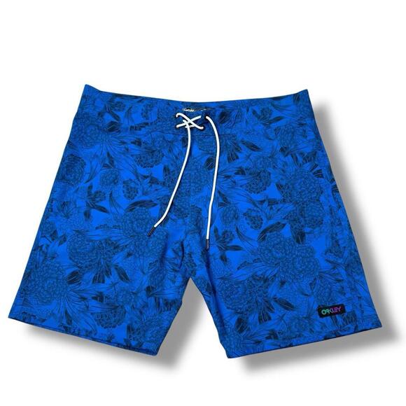 Oakley Blue Floral Board Shorts Size 34 Performance Fit Swim Trunks Surf Unlined - Picture 2 of 10